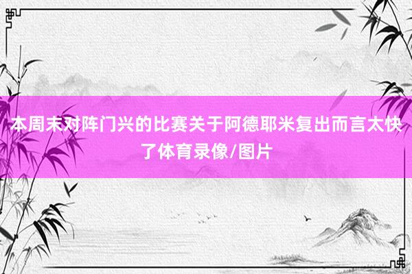 本周末对阵门兴的比赛关于阿德耶米复出而言太快了体育录像/图片