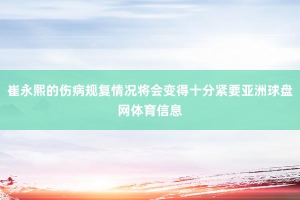 崔永熙的伤病规复情况将会变得十分紧要亚洲球盘网体育信息