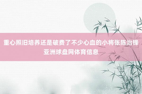 重心照旧培养还是破费了不少心血的小将张陈治锋亚洲球盘网体育信息